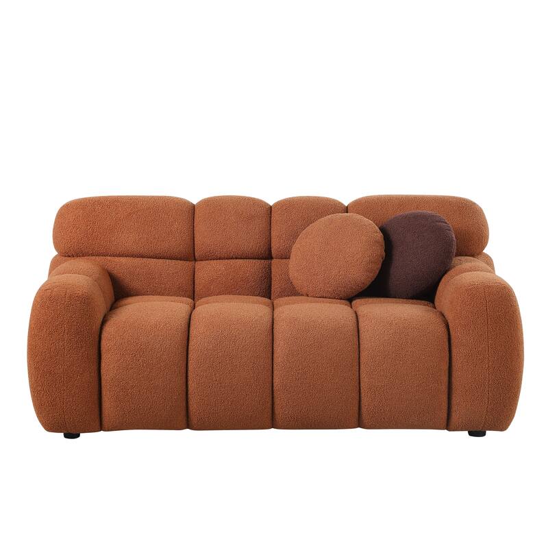 65"x36"x28" Light Brown Boucle 2-Seater Marshmallow Sofa with Two Pillows