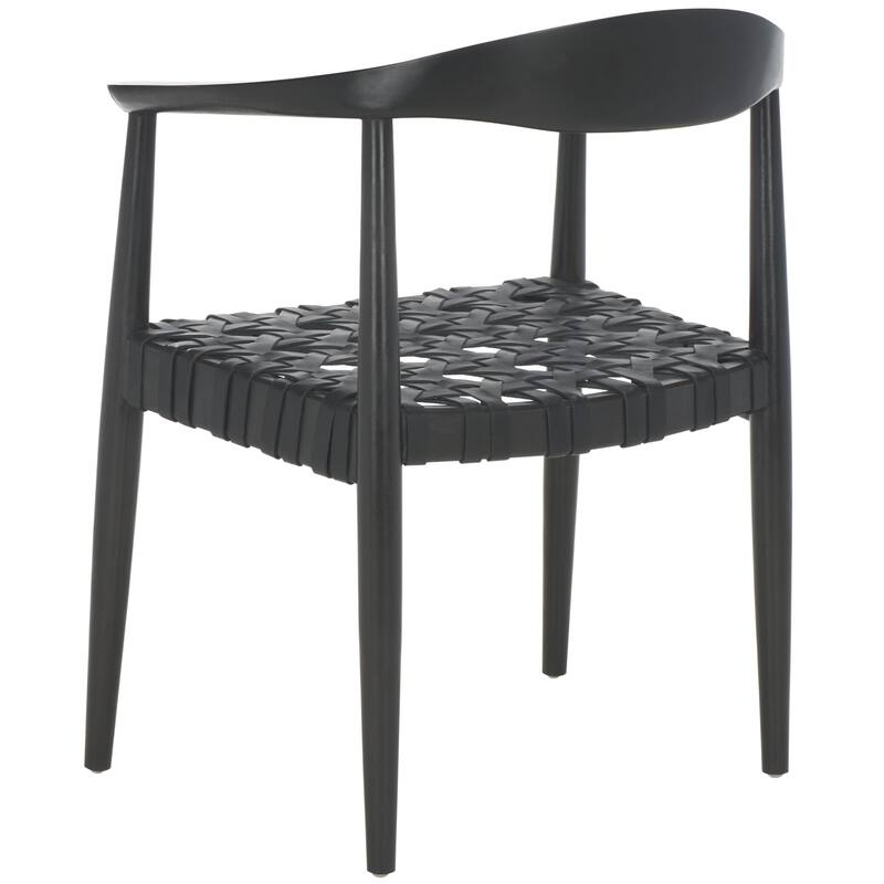SAFAVIEH Birtie Woven Leather & Solid Wood Accent Chair (Fully Assembled) - W25" x D22" x H22" - 25Wx22Dx22H