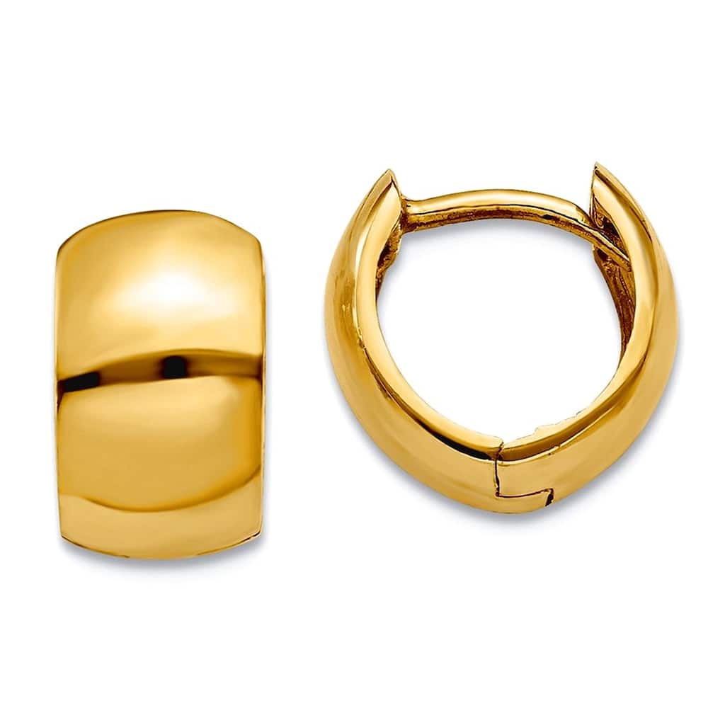 Curata 10k Yellow, White or Rose Gold 11x7mm Domed Wide Hinged Huggies Earrings