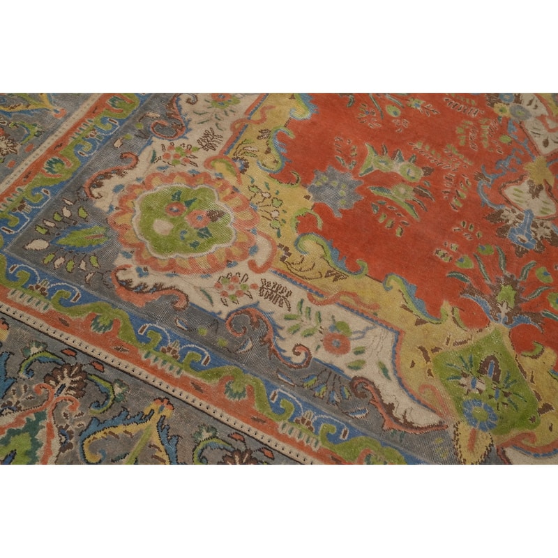 Hand Knotted Oriental 100% Wool Carpet Traditional Floral Oranges & Rust Tabriz Area Rug - 13' 2'' X 9' 9''