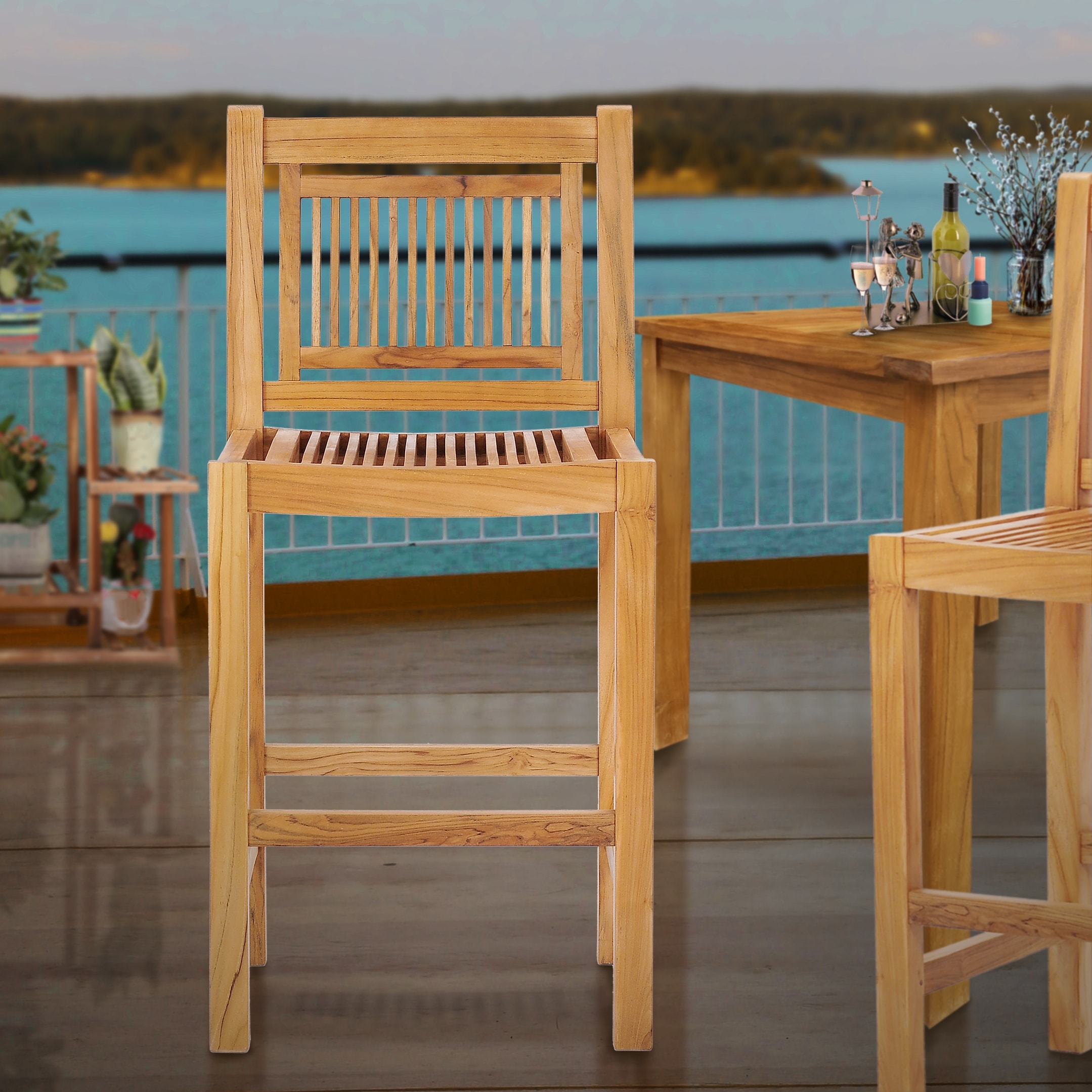 Chic Teak Maldives Teak Wood Indoor Outdoor Bar Stool Chair