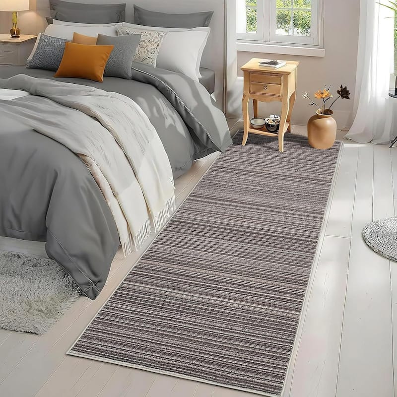 Modern Stripe Machine Washable Area Rug for Bedroom, Living Room, Brown - 1'6" x 2'6" - Brown 2' x 6'