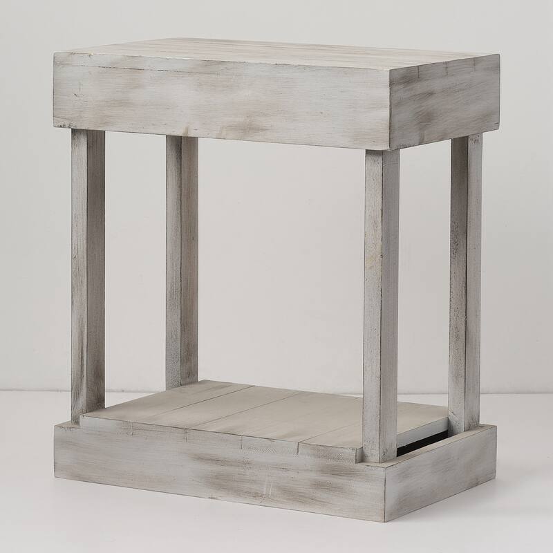 Vintage Wood Distressed White Sofa Bed Side Table End Table