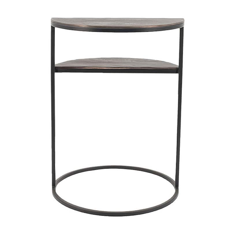 16 in. Brown and Silver Round Wood End Table, Sturdy Build End Side Table for Living Rooms