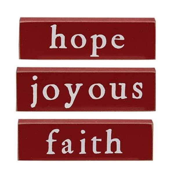 slide 1 of 1, Faith Hope or Joyous Thin Mini Block 3 Asstd. - 1.5" high by 5" wide by .5" deep