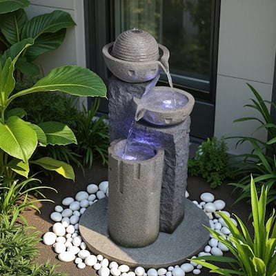 Resin Weather Resistant Outdoor Fountain, Modern Bowl Design with Soothing Water Sound
