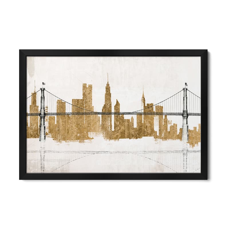 Bridge and Skyline Gold Premium Framed Poster by Avery Tillmon - Black - 32x24x1
