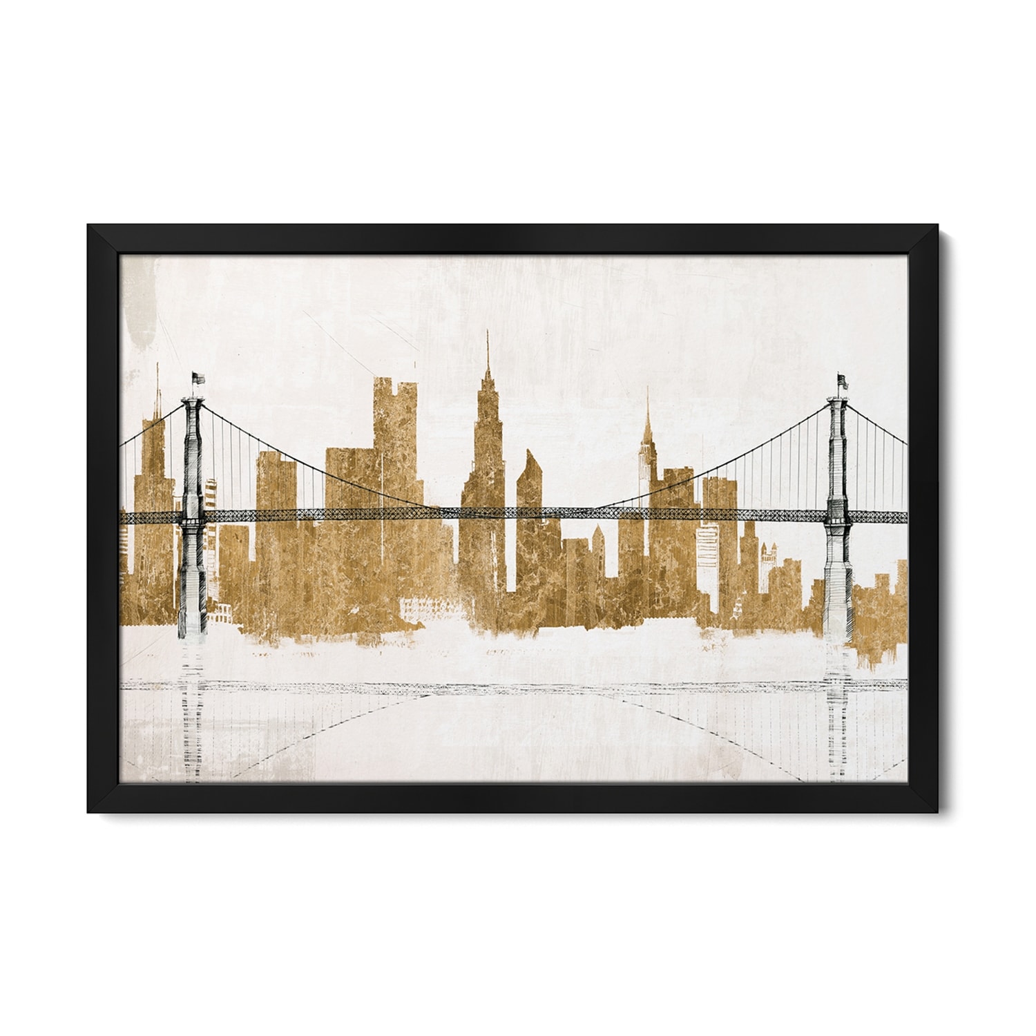 Bridge and Skyline Gold Premium Framed Poster by Avery Tillmon