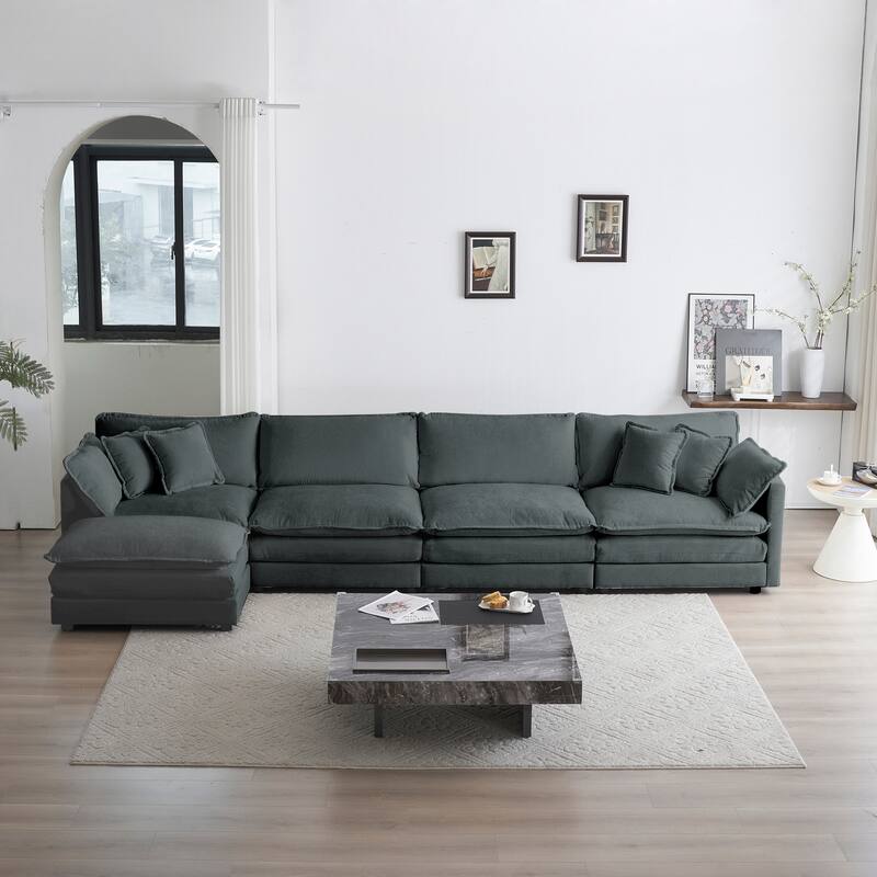 Modular U-Shaped 5 Seater Convertible Sectional Sofa with 1 Ottoman