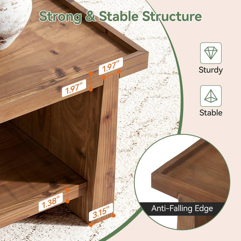 Solid Wood Coffee Table, 47.24" Rustic Farmhouse Coffee Table