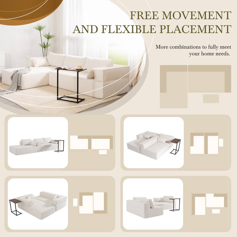Modular Sectional Sofa with Side Table, Upholstered Cloud Sofa with L-Shaped Chaise Lounge, Full-Compressed Deep Seat Sofa