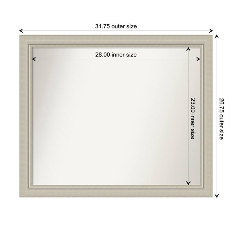 Romano Silver Narrow Framed Non-Beveled Custom Wall Mirror, Bathroom Vanity Mirror - Outer Size: 31.75 x 26.75