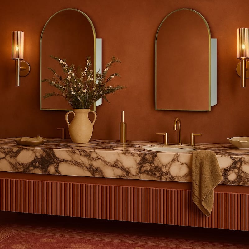 TEHOME Arched Bathroom Medicine Cabinet with Mirror Recessed and Surface Mount Medicine Cabinet Mirror