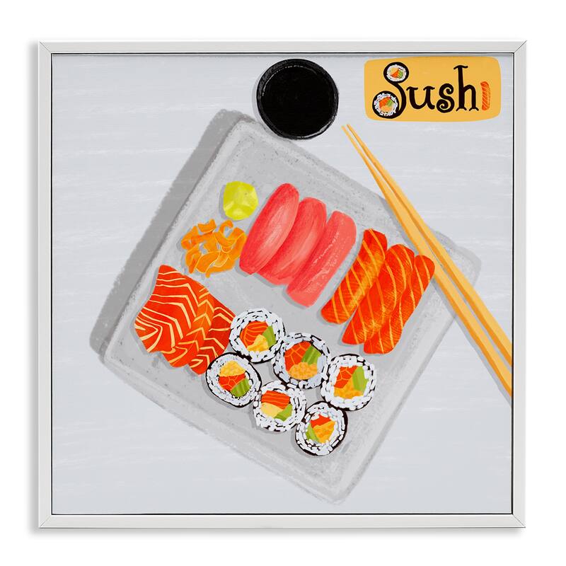 Stupell Delicious Sushi Plate Framed Giclee Art Design By Juliet Rose Philips - 12 x 12 - White