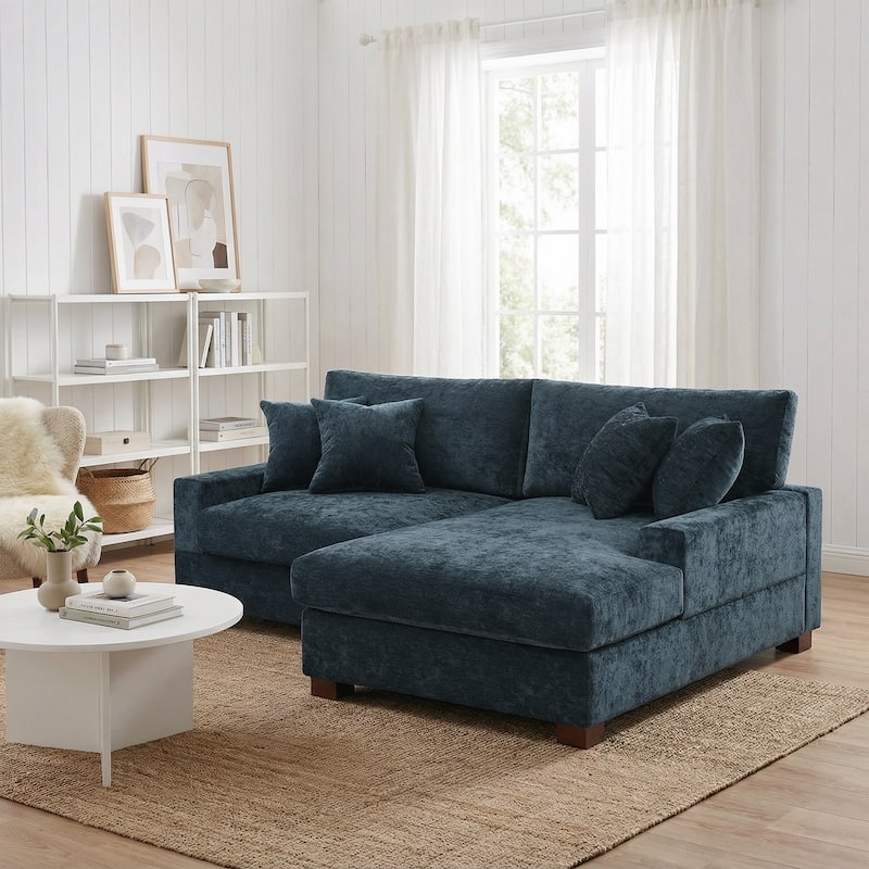Modern Oversized Chenille Modular Sectional Sofa With Chaise - Blue/2 Piece - Right Facing