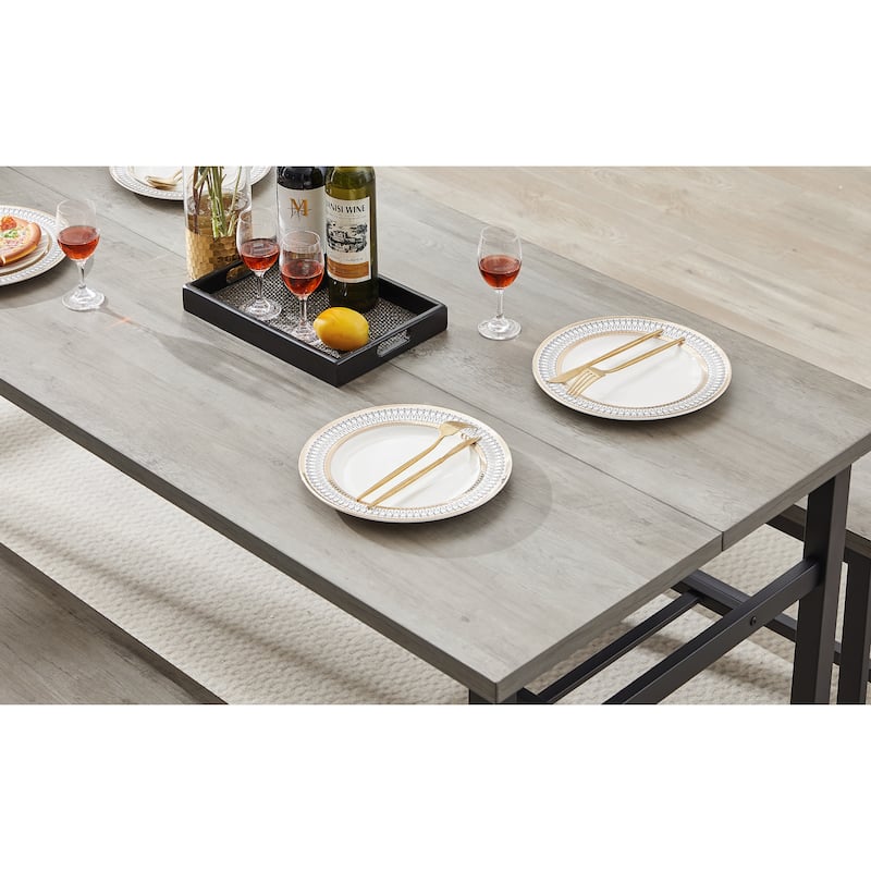 Rectangular 3Piece Fixed Dining Table Set with Bench Seating and