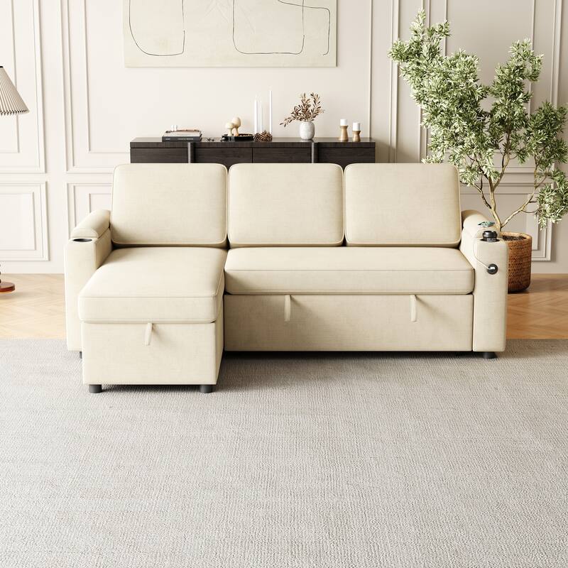 85.8" Sleeper Sofa, Sofa Bed with Storage and Charging Port