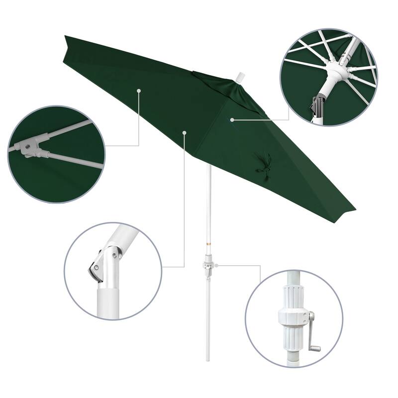 California Umbrella 9' Rd.Crank Lift, Collar Tilt, Aluminum Pole, /Fiberglass Rib Patio Umbrella, White Finish, Olefin Fabric