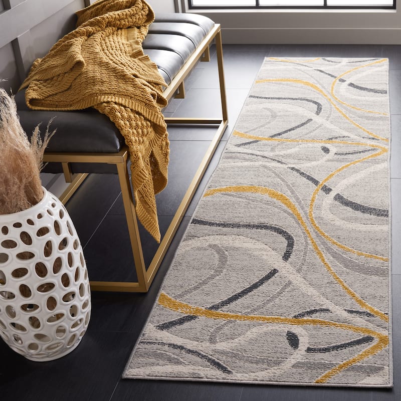 SAFAVIEH Odyssey Thekla Mid-Century Modern Rug - 2'2" x 8' Runner - Grey/Gold Ivory
