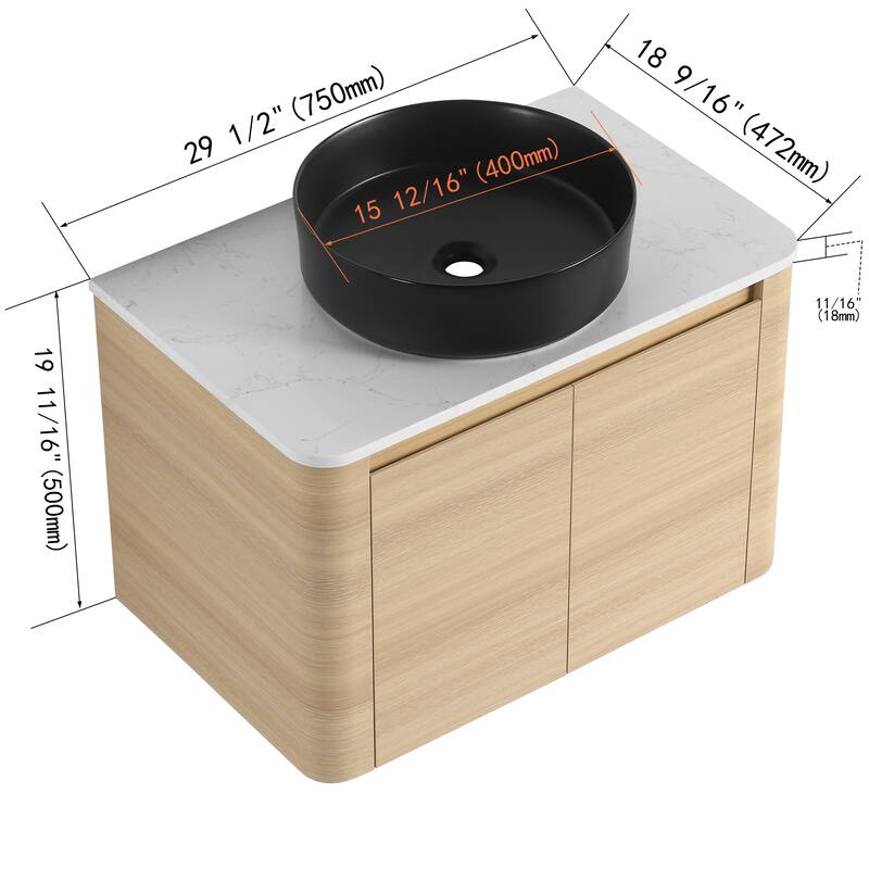 Bathroom Vanity With Sink In 24/30 Inch, Floating Bathroom Vanity With Soft Close Door