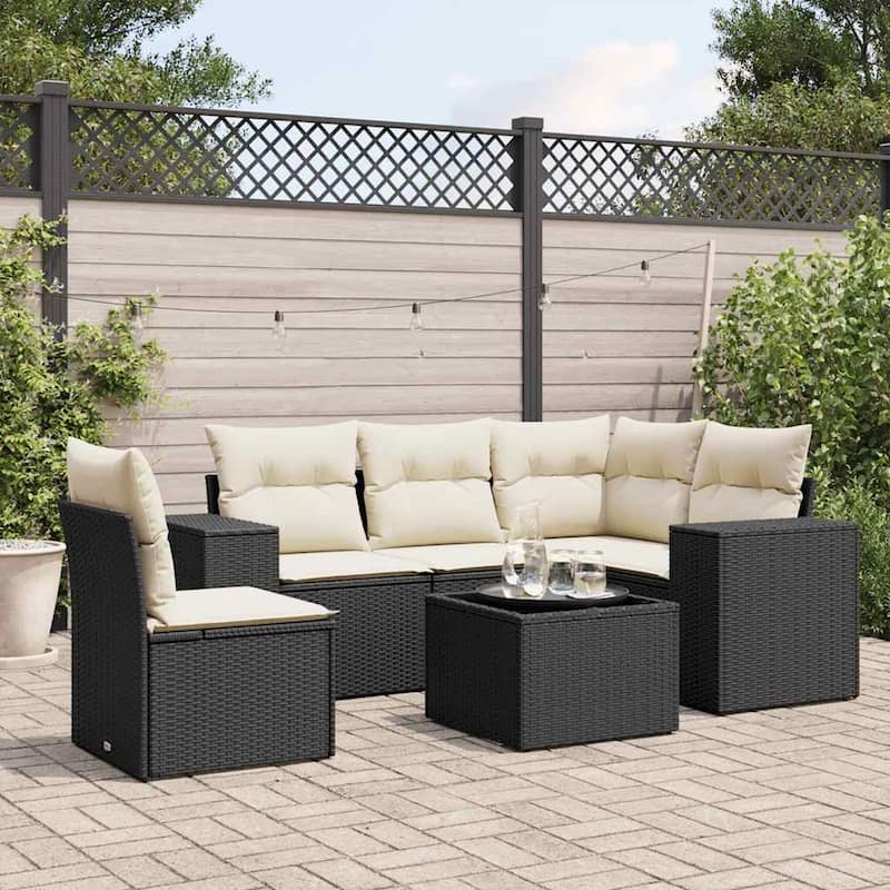 vidaXL Garden Sofa Set - 24.4 x 32.7 x 27.2 - Black and cream Without table