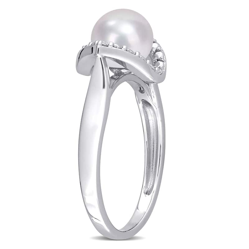 Miadora Sterling Silver Cultured Freshwater Pearl & Created White Sapphire Halo Ring (7-7.5mm)