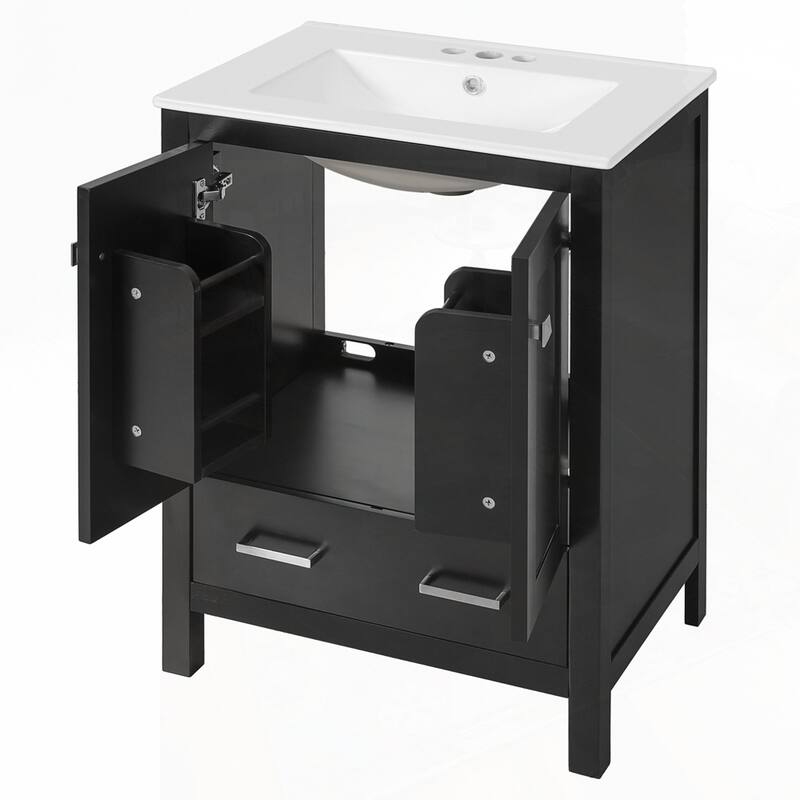 bathroom vanity with integrated undermount basin and a storage cabinet featuring 2 doors and 1 drawer