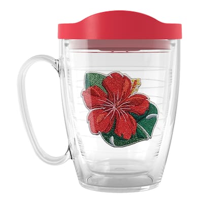 Tervis Island Tropical Hibiscus Collection Made in USA Double Walled Insulated Travel Tumbler, Tropical Red Hibiscus - 16oz Mug