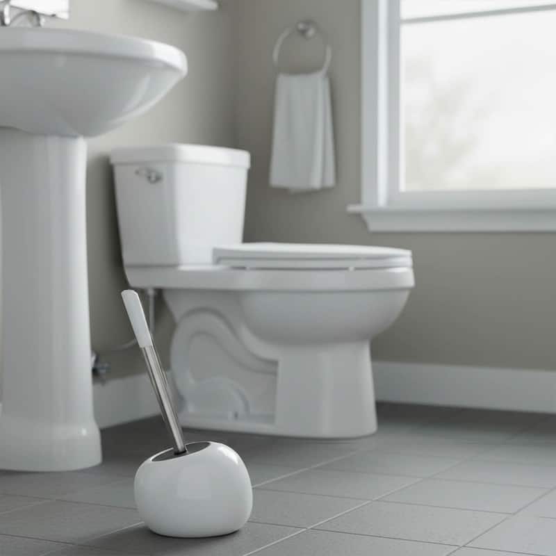 PISE Freestanding Toilet Brush and Holder Set - 15"H x 6"L x 6" W - White