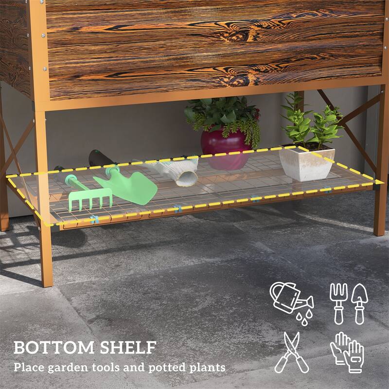 Galvanized Steel Elevated Raised Garden Planter with Storage Shelf - 41.75" L x 21.25" W x 30" H