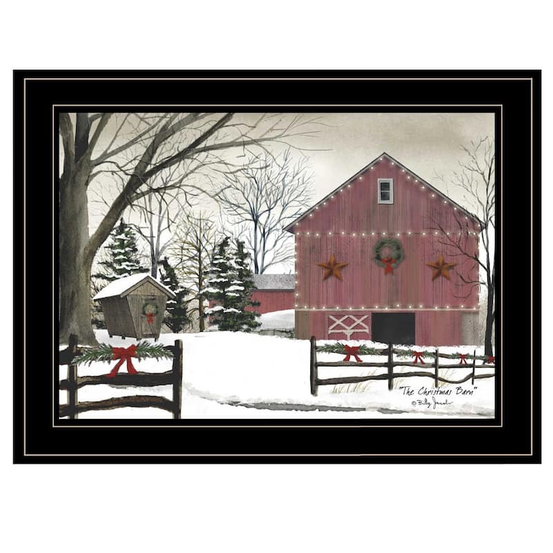 TrendyDecor4U Farmhouse "Christmas Barn" Framed Print Wall Art by Billy Jacobs