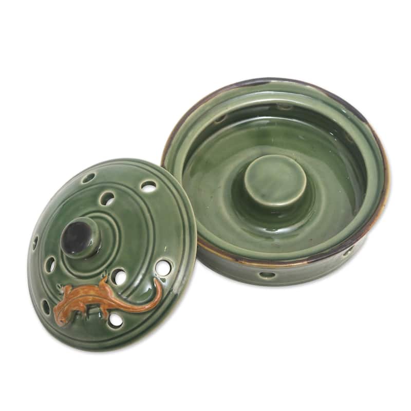 Novica Handmade With Polka Dots Porcelain Mosquito Coil Holder