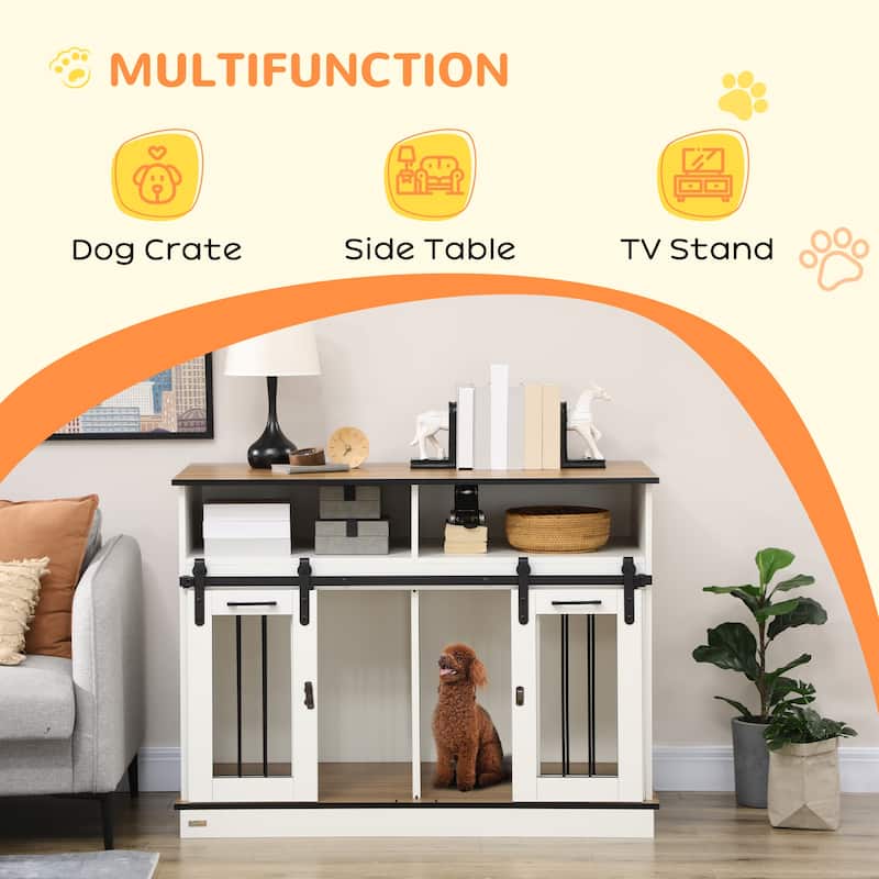 Dog Crate Furniture For Large Dogs Or Double Dog Kennel With Shelves, 47" X 23.5" X 35"
