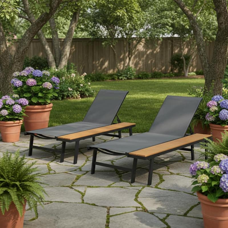 Waterloo Outdoor Chaise Lounge with Side Table (Set of 2) by Christopher Knight Home - Grey