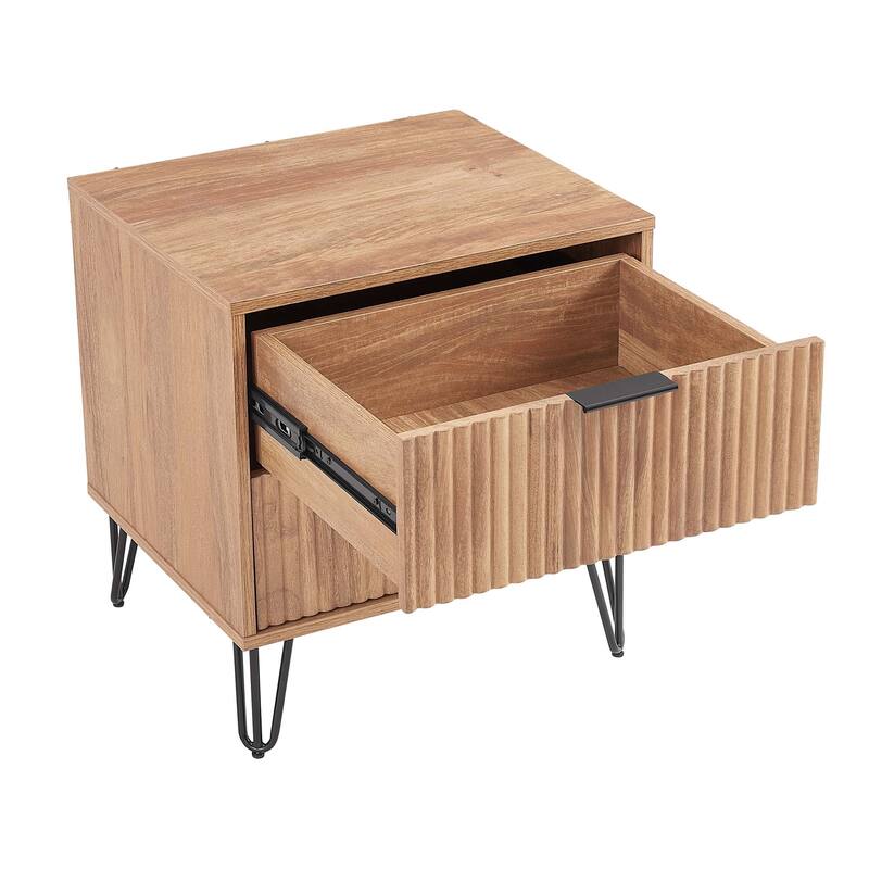 Manhattan Comfort Dumbo Mid Century Nightstand with 2 Drawer and Metal Feet.