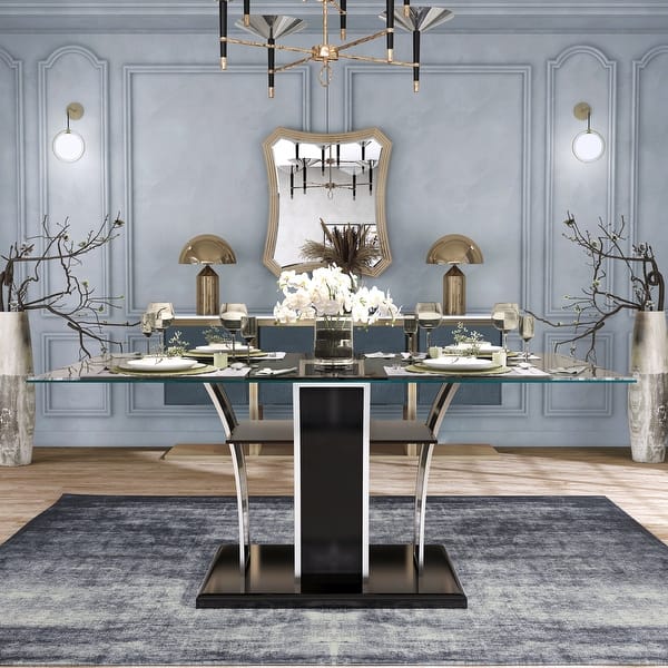 slide 2 of 18, Furniture of America Resk Modern 72-inch Glass Top Wood Dining Table