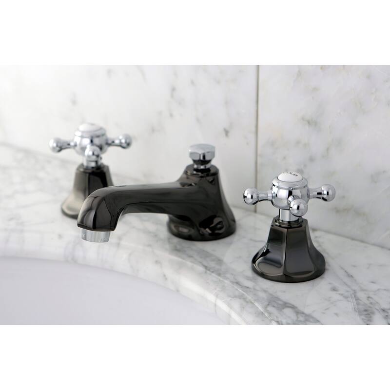 Kingston Brass Water Onyx 8 in. Widespread Bathroom Faucet - Black Stainless Steel/Polished Chrome
