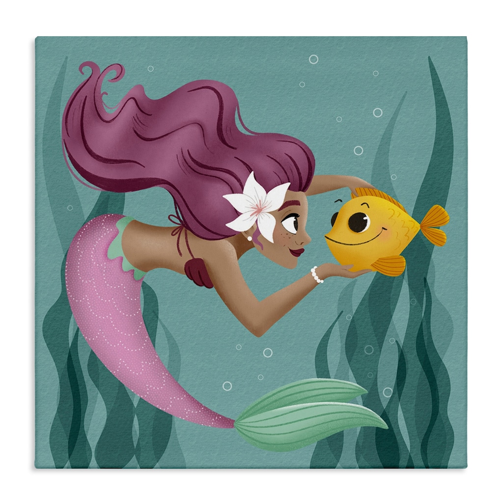 Stupell Mermaid & Fish Friends Canvas Wall Art Design By Sarah Hickman
