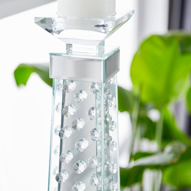 Glass Pillar Candle Holder with Floating Crystals