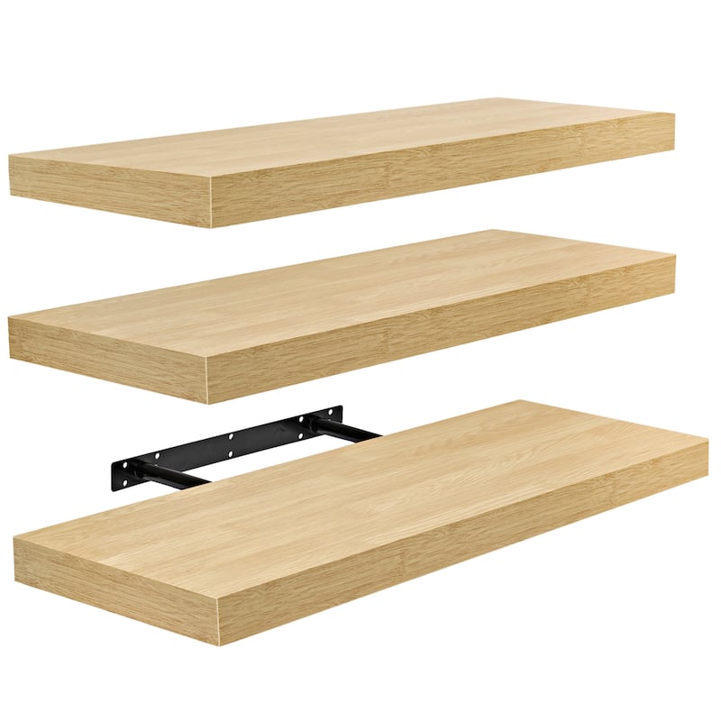 Sorbus Floating Wall Shelves Wood Wall Mounted Decor for Books and Storage with Invisible brackets - Set of 3