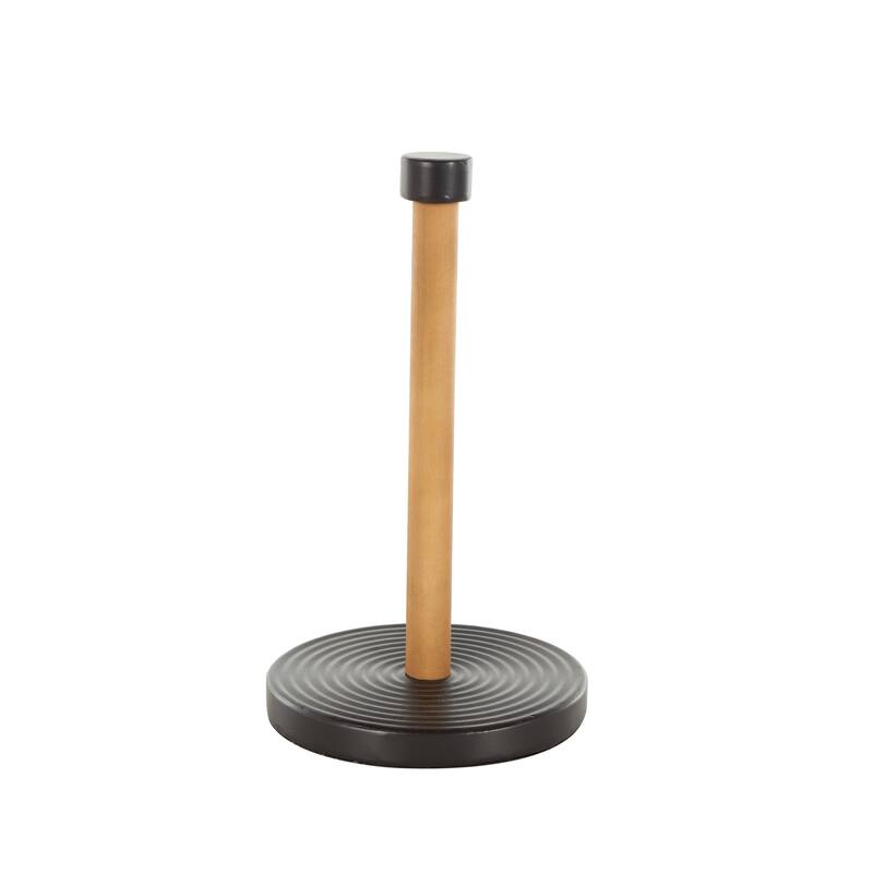 Black Metal Paper Towel Holder with Brown Wood Post