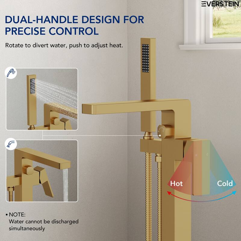 Floor Mount Freestanding Tub Filler with Handshower,Single Handle Bathtub Faucet
