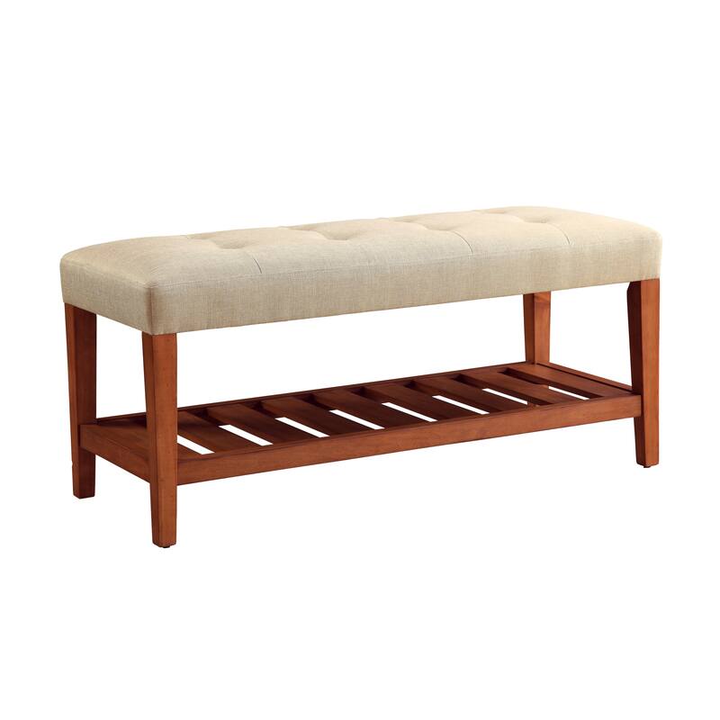 Charla Beige Fabric & Oak Finish Bench