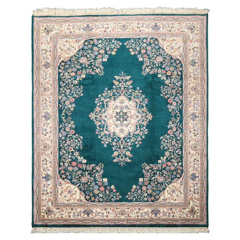 7'5''x9'6'' Hand Knotted Wool Emerald Taabriz Traditional Plush Pile Area Rug - 7' 5'' x 9' 6''