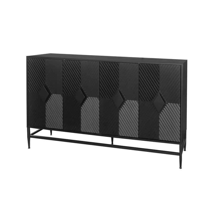Modern Storage Sideboard with Diamond Handles and Adjustable Shelves, Matte Black Finish, 59.84" Length