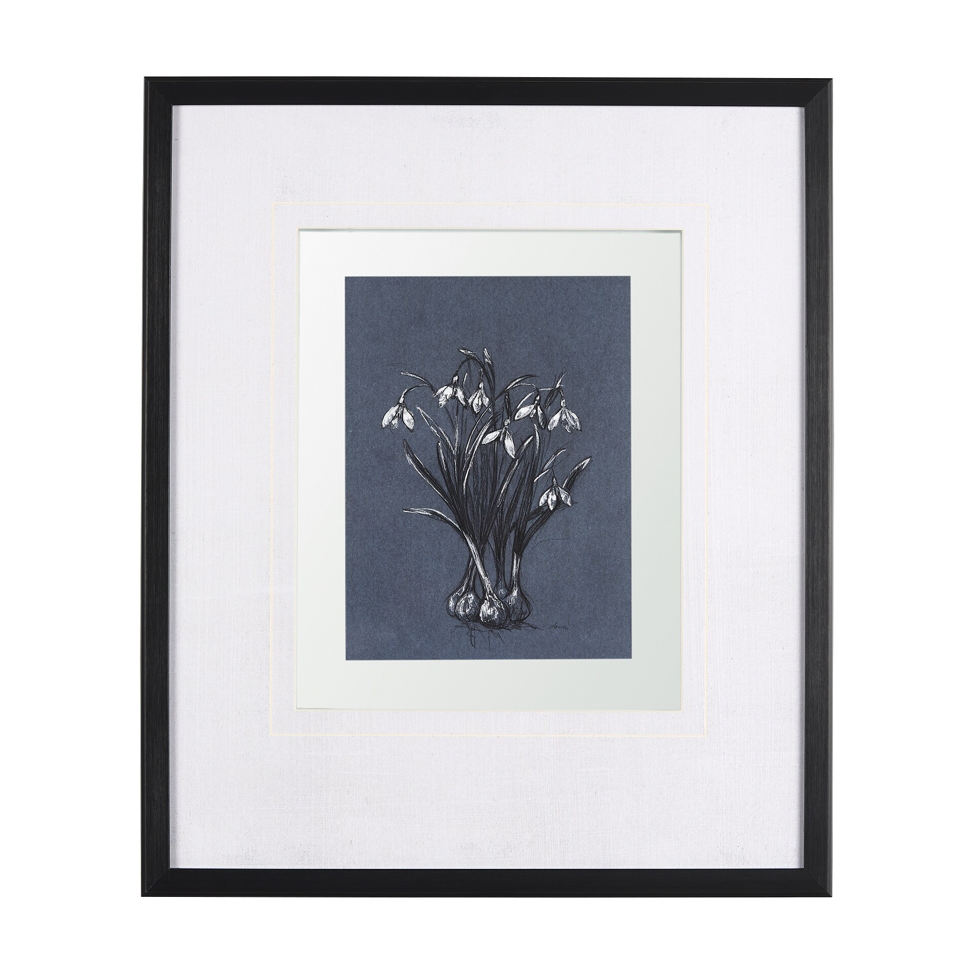 Botanical sketchesVI (Blue) by Mercana Studio Hand Embellished Framed Art Print Matted under Glass