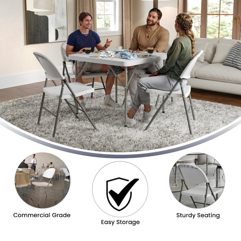 2 PK 330 lb. Capacity White Plastic Folding Chair with Gray Frame