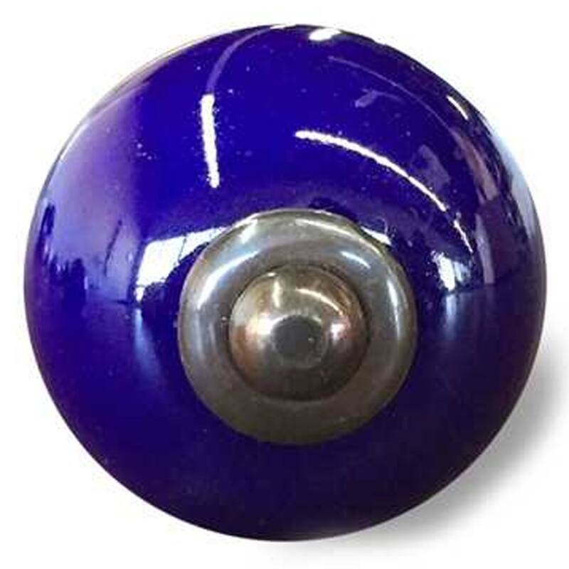 12-Piece Ceramic Round Cabinet Knobs in Navy Blue with Floral Pattern and Copper Backplate Included - 1.5” x 1.5” x 1.5”