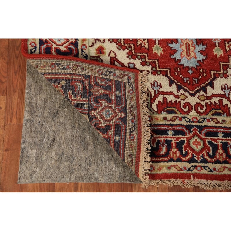 Geometric Heriz Serapi Oriental Rug Orange Handmade Wool Carpet - 4'0"x 5'10"