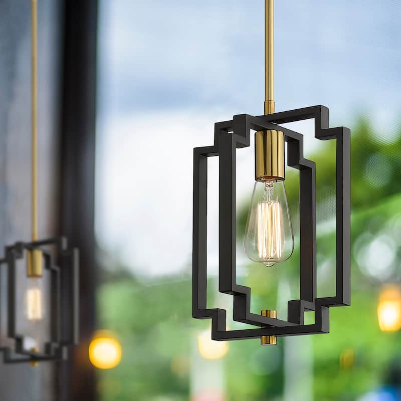 Adjustable Pendant Light, Ceiling Lighting, Black and Gold - 8.7" x 7.7" x 11.5" (L x W x H)